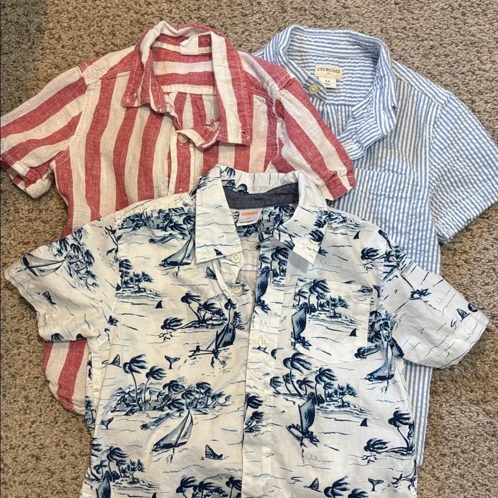 Boys Button Down Shirt Bundle of 3. Size 4-5 Cotton/Linen Gap Gymboree Crewcuts